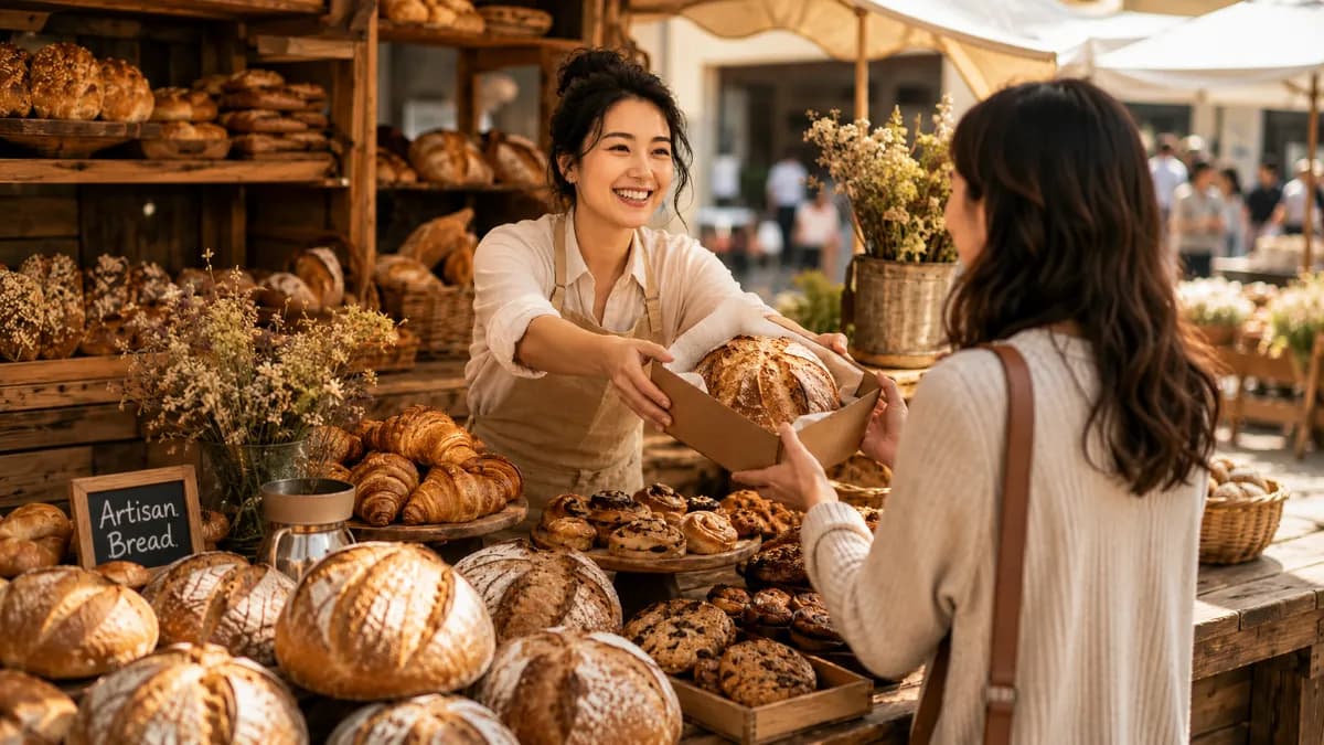 Bakery vendor display at a local market